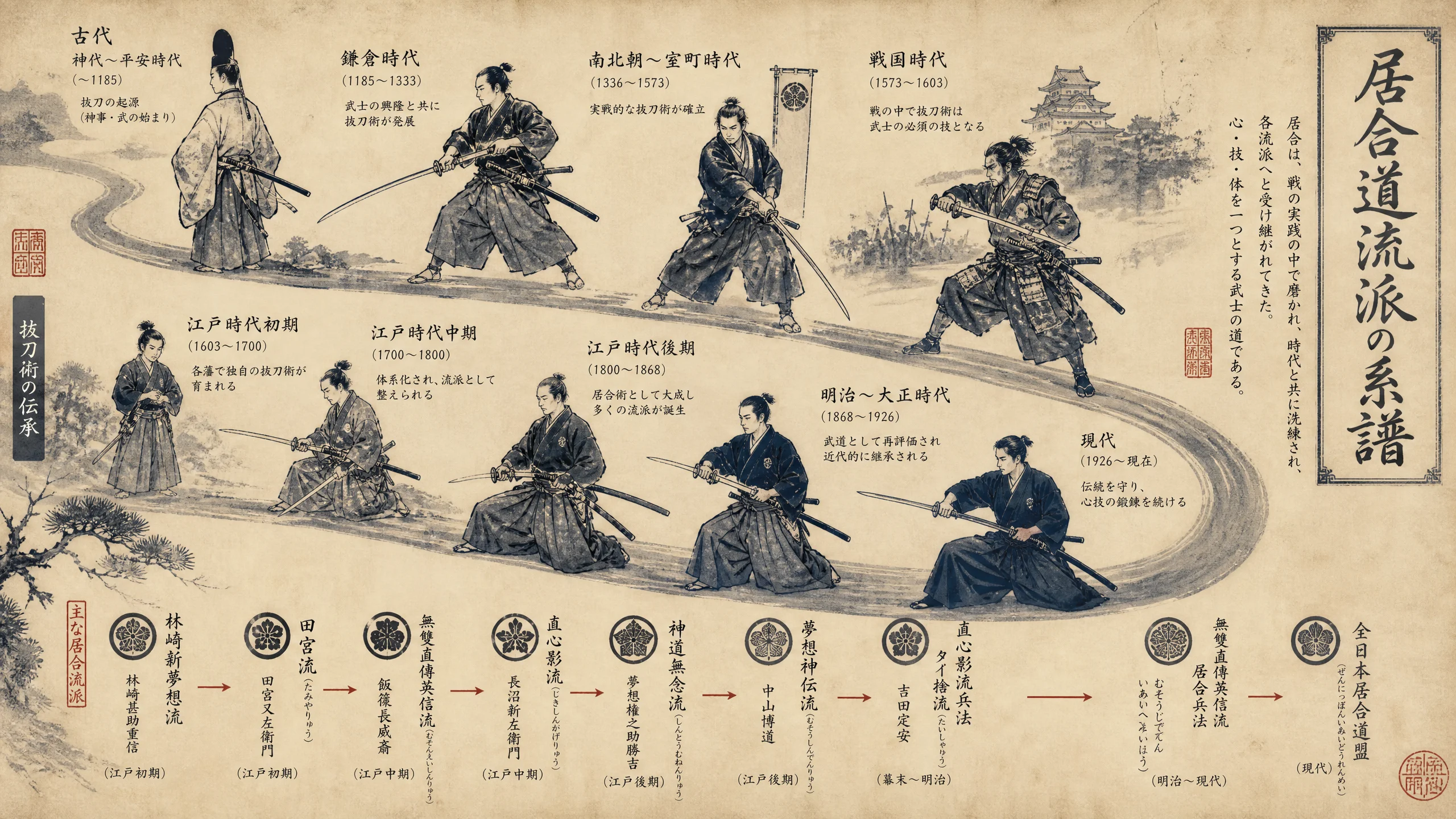 居合‌道流派历史传承图解